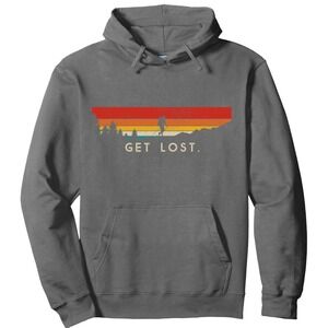 Gildan Grey Get Lost Mountain Sunset Graphic‎ Pullover Hoodie Sweatshirt Size L